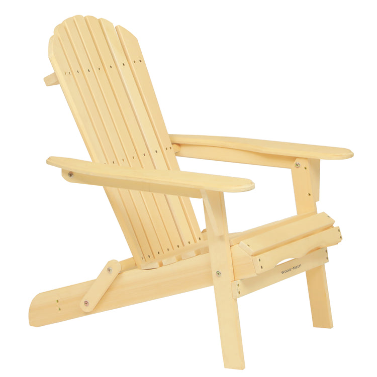 Wood-Natrl Outdoor Folding Wooden Adirondack Lounger Chair, Yellow Cedar Wood, for Patio/Garden/Lawn/Beach