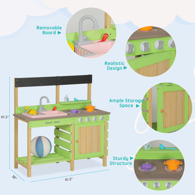 Wooden Play Kitchen for 3+ Kids with Cooking Play Kits